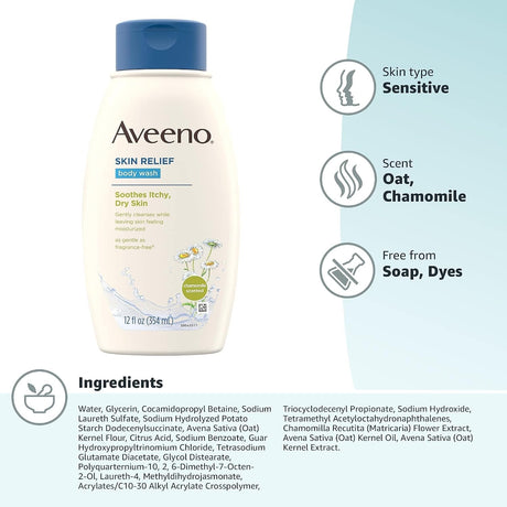 Aveeno Skin Relief Body Wash, Unscented, 12 fl oz - 111702900-Single - LL Medico