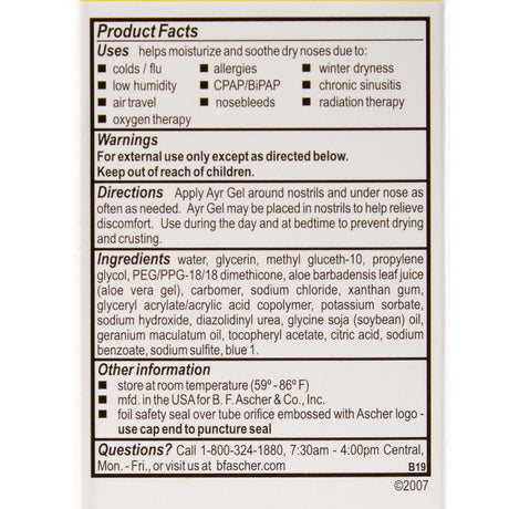 Ayr Saline Nasal Gel, Nasal Moisturizer, With Aloe, 0.5 oz Tube - 00225052547-Single - LL Medico