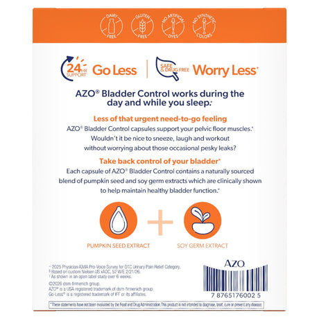 AZO Bladder Control with Go-Less Capsules, 300 mg - 787651760025-Box - LL Medico