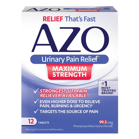 AZO Urinary Pain Relief Maximum Strength Tablets, 99.5 mg, Phenazopyridine Hydrochloride - 787651122533-Box - LL Medico