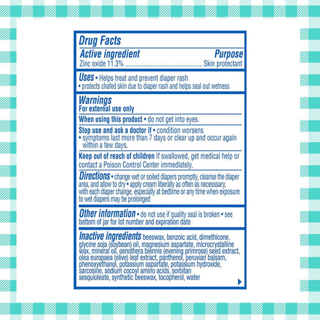 Balmex Complete Zinc Oxide Diaper Rash Cream, Drug Facts panel