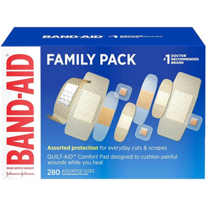 Band-Aid Family Pack Adhesive Bandages, Sterile, Assorted Sizes, 280 Count - 100471100-Box - LL Medico