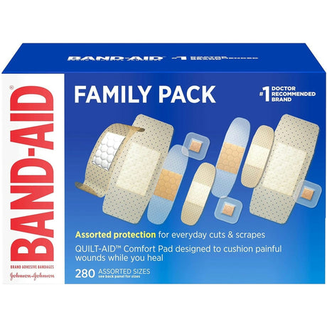 Band-Aid Family Pack Adhesive Bandages, Sterile, Assorted Sizes, 280 Count - 100471100-Box - LL Medico