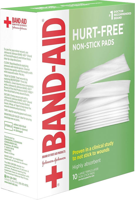 Band-Aid Hurt-Free Non-Stick Pads, Sterile, 3" x 4", Box of 10 - 38137116143-Box - LL Medico
