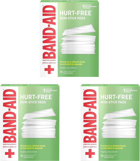 Band-Aid Hurt-Free Non-Stick Pads, Sterile, 3" x 4", Box of 10 - 38137116143-Box - LL Medico