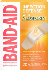 Band-Aid Infection Defense with Neosporin Adhesive Bandages, Sterile, Assorted Sizes, 20 ct - 38137005570-Box - LL Medico
