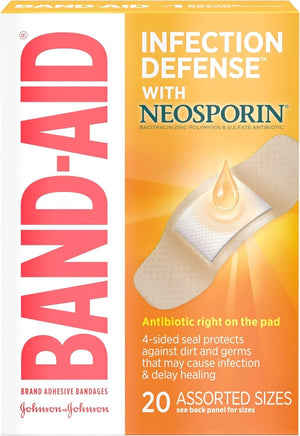 Band-Aid Infection Defense with Neosporin Adhesive Bandages, Sterile, Assorted Sizes, 20 ct - 38137005570-Box - LL Medico