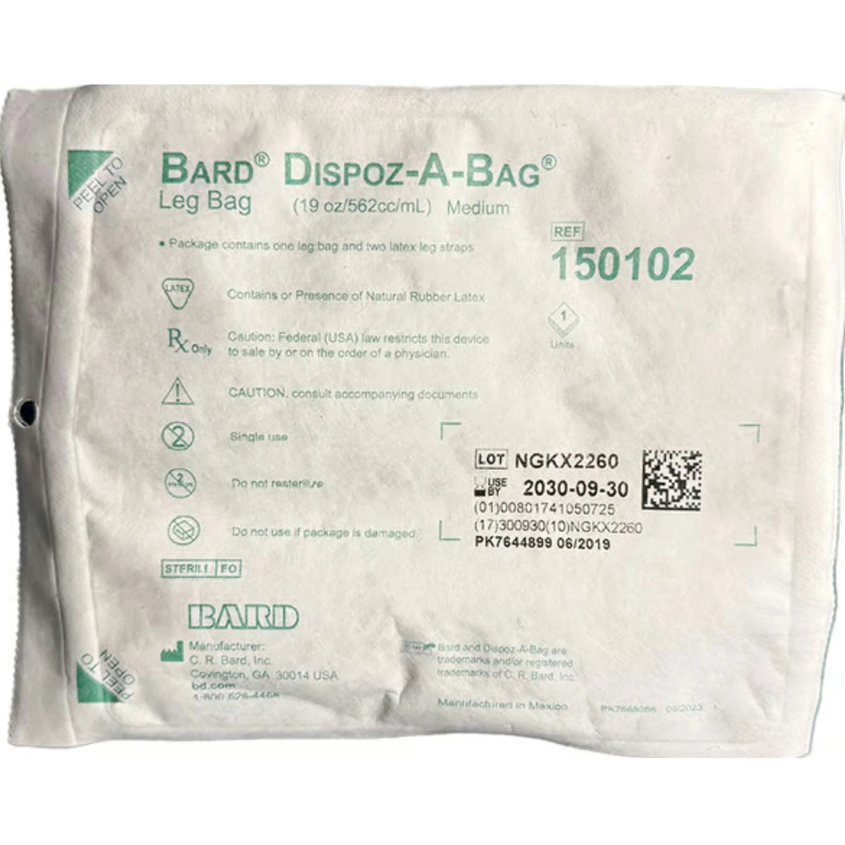 Bard Dispoz - A - Bag Urinary Drainage Leg Bag (Rubber Cap Valve) - 150102-Single - LL Medico