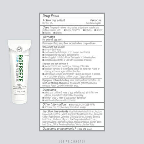 Biofreeze Professional Pain Relief Gel, 4 oz Tube - 13407-Single - LL Medico
