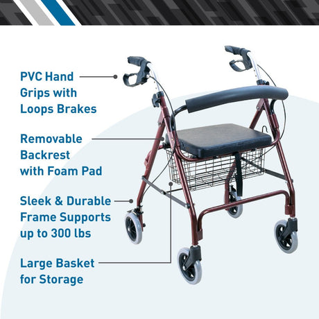 BodyMed Aluminum Rollator with 6 - inch Wheels - ZZRROL01 - LL Medico