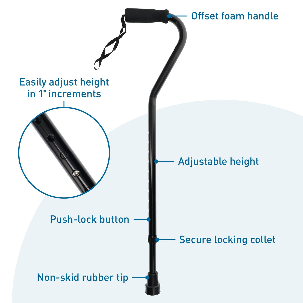 BodyMed Offset Cane, Aluminum, Adjustable Height - ZZRADL177 - LL Medico
