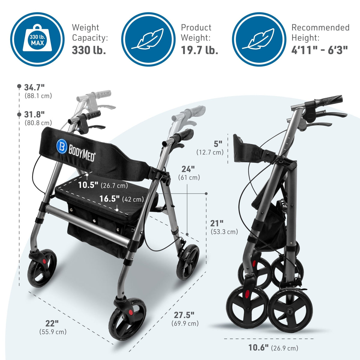 BodyMed Rollator with 8-inch Wheels - ZZRROL02 - LL Medico