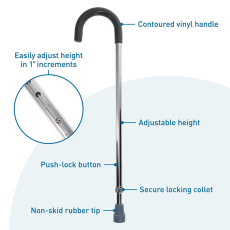 BodyMed Round Handle Cane, Aluminum, Adjustable Height - ZZRADL176 - LL Medico