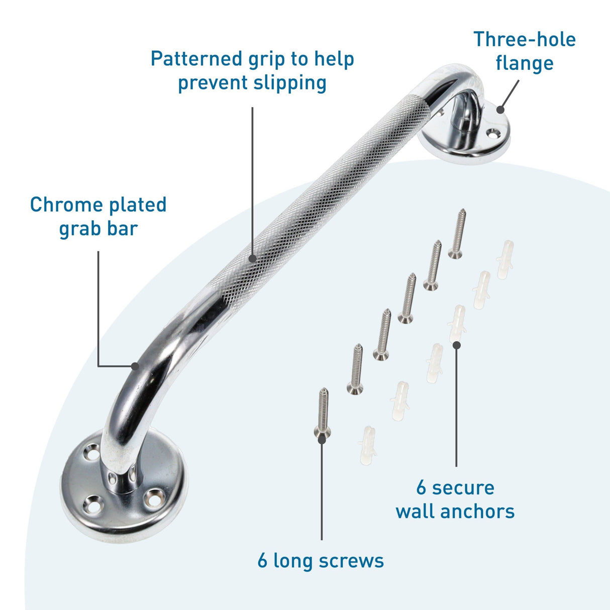 BodyMed Wall Grab Bar, Chrome Plated Steel - ZZRADLBAR12 - LL Medico