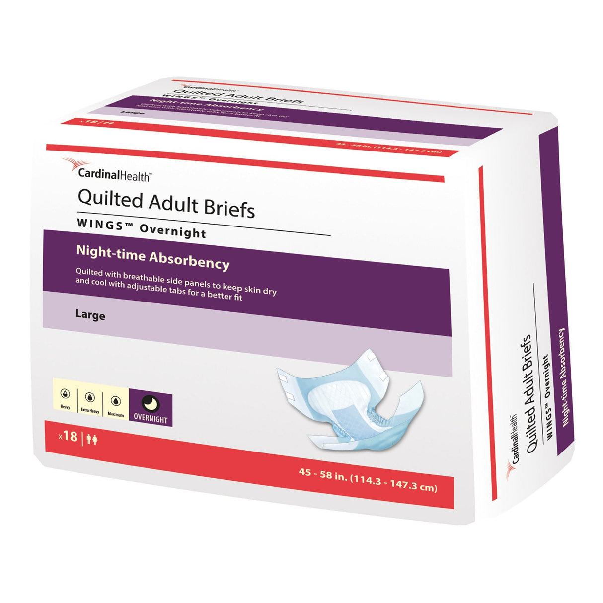 Cardinal Health Wings Quilted Adult Briefs, Overnight - 67033-Pack - LL Medico