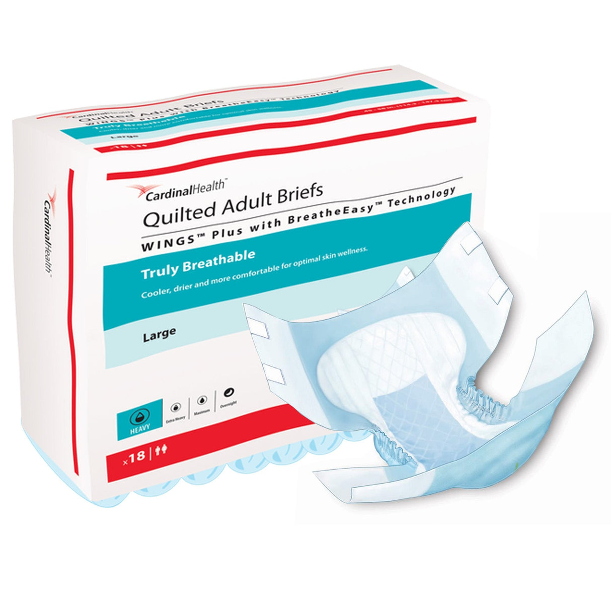 Cardinal Health Wings Quilted Adult Briefs with BreatheEasy Technology, Heavy Absorbency - 66134-Pack - LL Medico