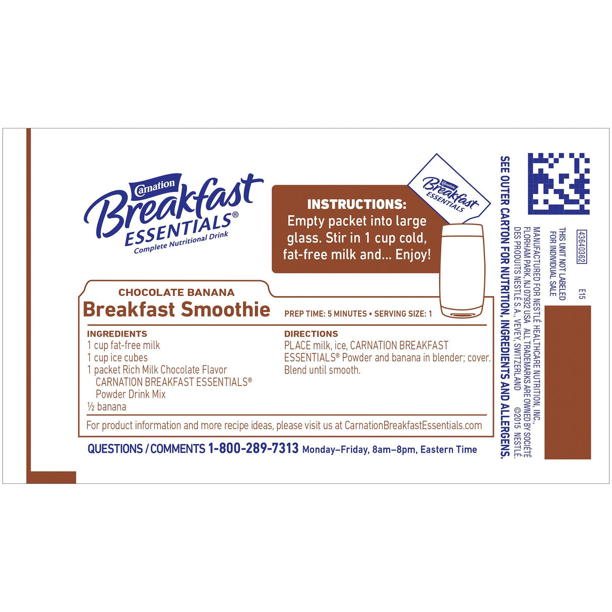 Carnation Breakfast Essentials Powder Drink Mix, Rich Milk Chocolate - 12326257-Box - LL Medico