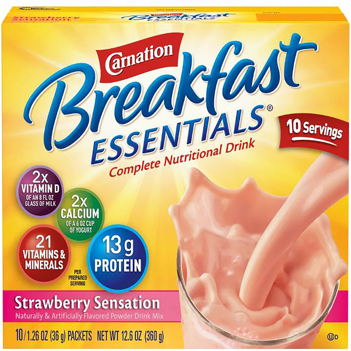 Carnation Breakfast Essentials Powder Drink Mix, Strawberry Sensation - 00050000486502-Box - LL Medico