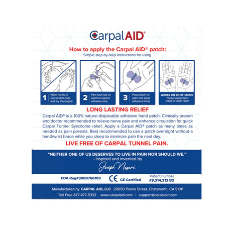 CarpalAid Carpal Tunnel Support Patch, Plastic, Clear, Left or Right Hand - SM20PK-Pack - LL Medico