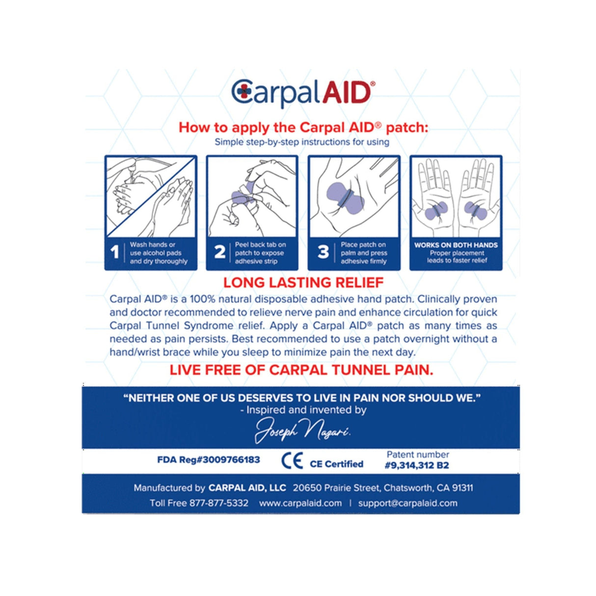 CarpalAid Pregnancy Carpal Tunnel Support Patch, Clear, Left or Right Hand - SMP15PK-Pack - LL Medico