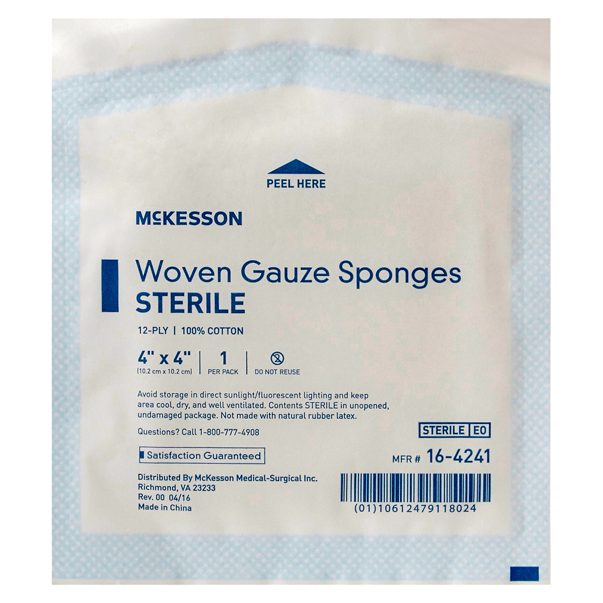 McKesson Sterile Gauze Sponge, 4 x 4 Inch, 12-Ply
