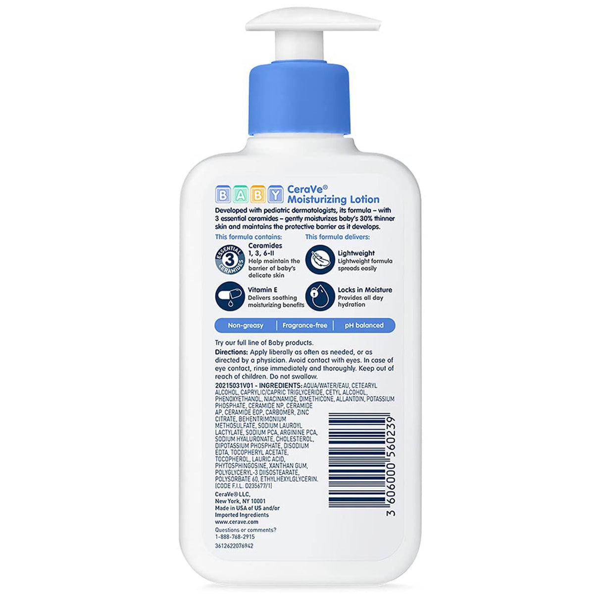CeraVe Baby Moisturizing Unscented, 8-ounce Pump Bottle - 60600056023-Single - LL Medico