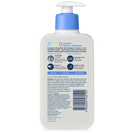 CeraVe Baby Wash and Shampoo Unscented, 8-ounce Pump Bottle - 60600056019-Single - LL Medico