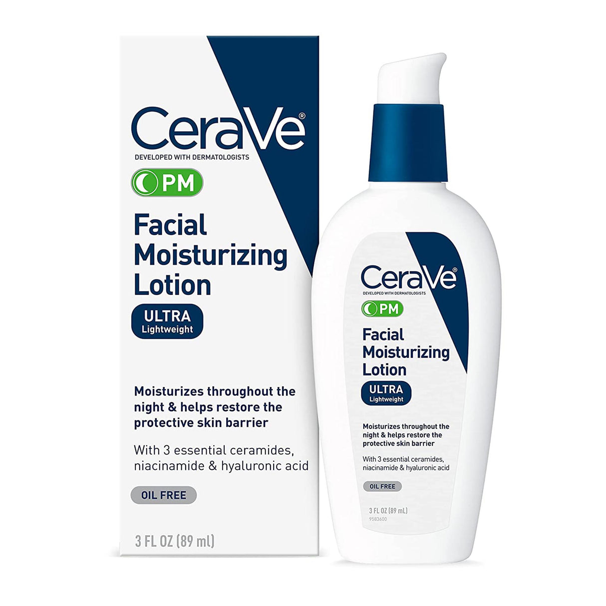 CeraVe Facial Moisturizing Lotion PM, Ultra Lightweight, 3-ounce Pump Bottle - 60600053745-Single - LL Medico