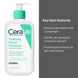 CeraVe Foaming Facial Cleanser for Normal to Oily Skin, 12-ounce Pump Bottle - 60600053775-Single - LL Medico