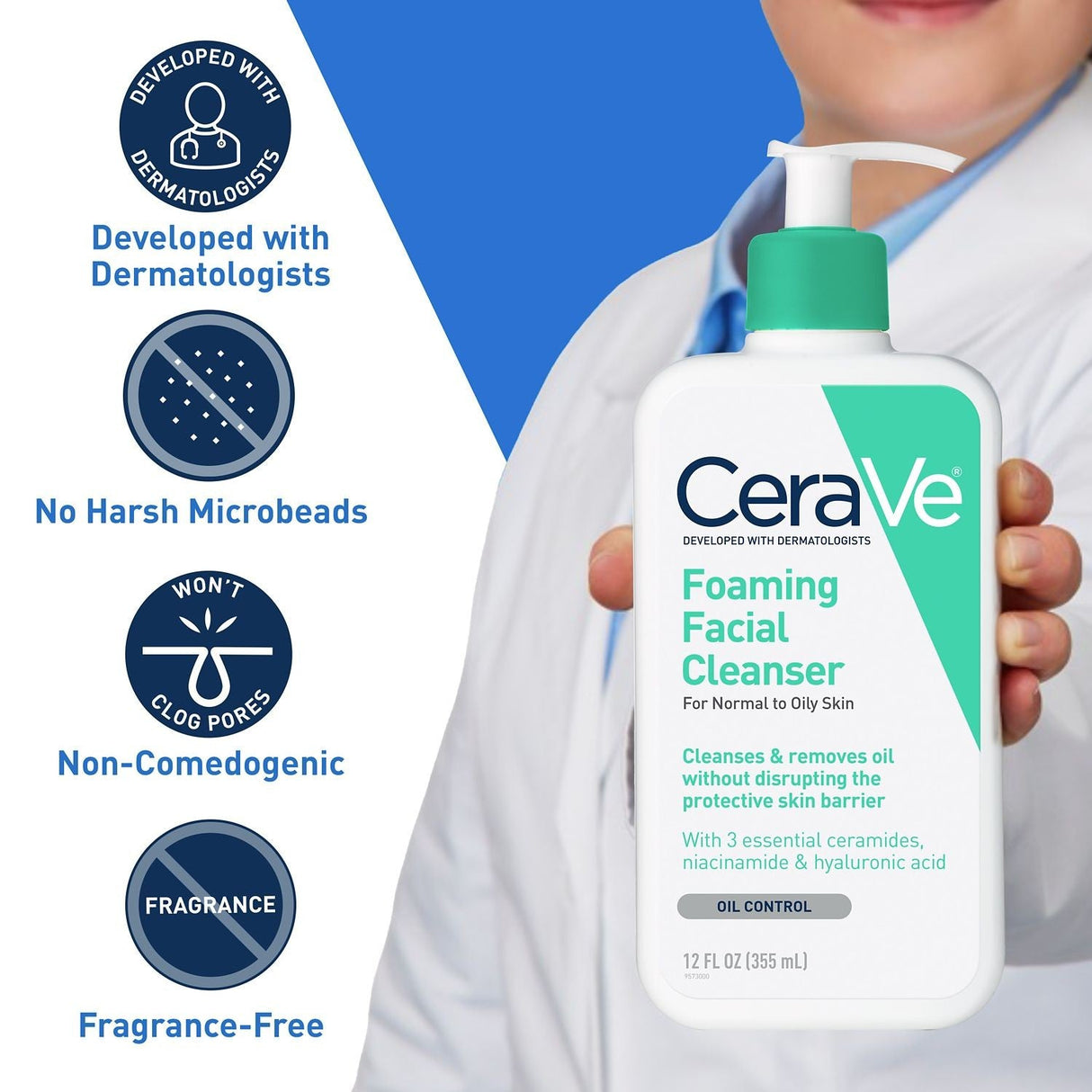 CeraVe Foaming Facial Cleanser, Unscented, 12 fl oz - 60600053775-Single - LL Medico