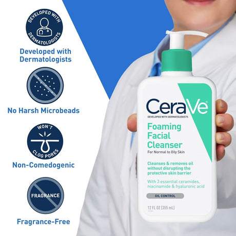 CeraVe Foaming Facial Cleanser, Unscented, 12 fl oz - 60600053775-Single - LL Medico