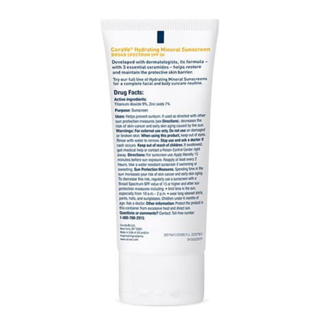 CeraVe Hydrating Mineral Sunscreen Body SPF 50, 2.5-ounce Tube - 60600051495-Single - LL Medico