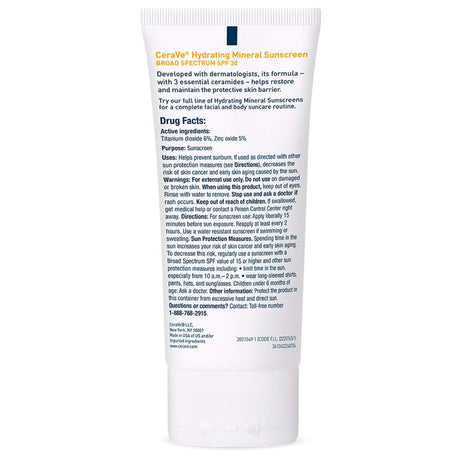 CeraVe Hydrating Mineral Sunscreen for Face, SPF 50, 2.5-ounce Tube - 60600051503-Single - LL Medico