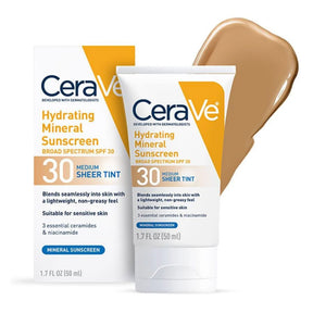 CeraVe Hydrating Mineral Sunscreen Medium Sheer Tint, SPF 30, 1.7-ounce Tube - 60600051231-Single - LL Medico