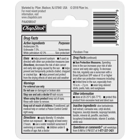 ChapStick Classic Original Skin Protectant Lip Balm, 0.15 oz - 00573070112-Single - LL Medico