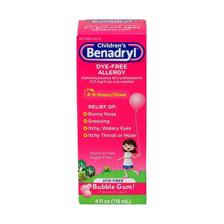 Children's Benadryl Allergy Relief Liquid, Diphenhydramine HCl 12.5 mg, Cherry - 50580053408-Single - LL Medico