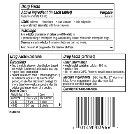 Children's Pepto Antacid Chewable Tablets, Calcium Carbonate 400 mg, Bubble Gum Flavor - 37000049024-Box - LL Medico