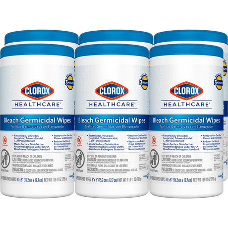 Clorox Healthcare Bleach Germicidal Wipes, Premoistened Surface Disinfectant Cleaner, Nonsterile, Canister - 30577-Single - LL Medico