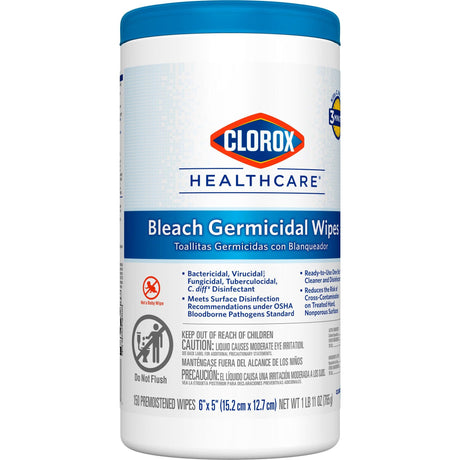 Clorox Healthcare Bleach Germicidal Wipes, Premoistened Surface Disinfectant Cleaner, Nonsterile, Canister - 30577-Single - LL Medico