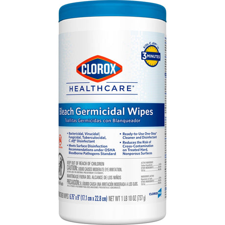 Clorox Healthcare Bleach Germicidal Wipes, Premoistened Surface Disinfectant Cleaner, Nonsterile, Canister - 30577-Single - LL Medico