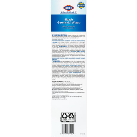 Clorox Healthcare Bleach Germicidal Wipes, Premoistened Surface Disinfectant, Individual Packets, Fruity Floral Bleach Scent, Nonsterile, 6.75" x 9" - 31424-Single - LL Medico