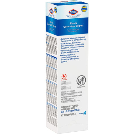 Clorox Healthcare Bleach Germicidal Wipes, Premoistened Surface Disinfectant, Individual Packets, Fruity Floral Bleach Scent, Nonsterile, 6.75" x 9" - 31424-Single - LL Medico