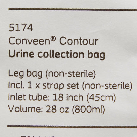 Coloplast Conveen Contour Urinary Leg Bag, Anti-Reflux Valve, Polyethylene/Flocked, 800mL - 5174-Single - LL Medico