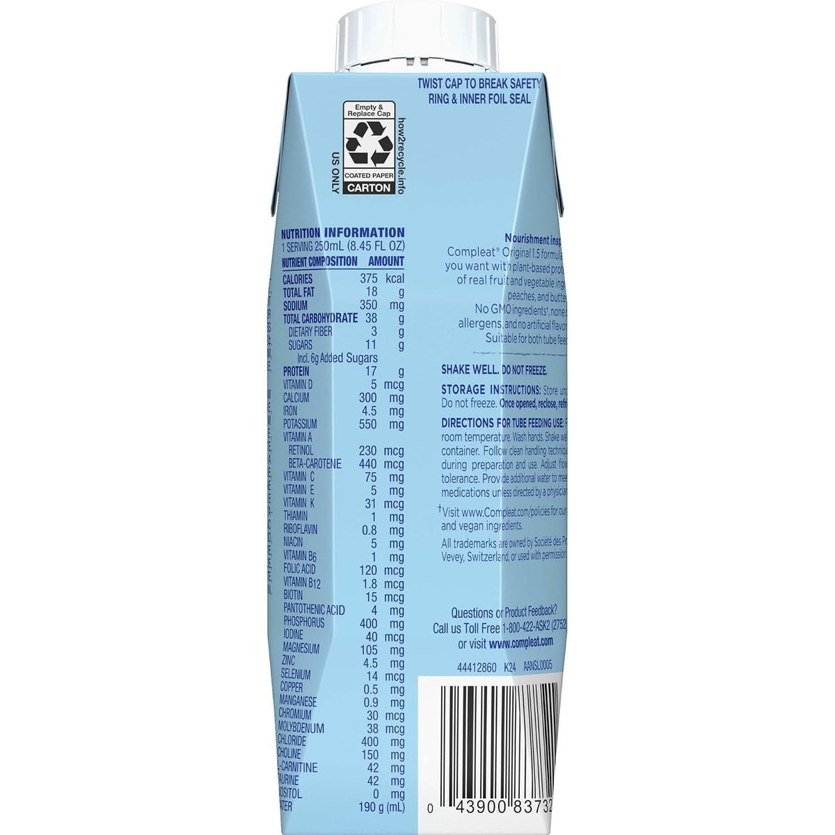 Compleat Original 1.5 Tube Feeding Formula, Fruit Medley, 250 mL - 00043900913933-Single - LL Medico