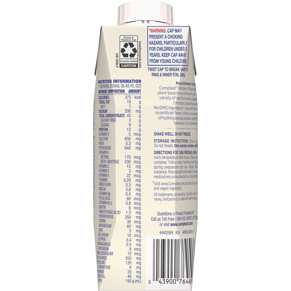 Compleat Peptide 1.5 Pediatric Tube Feeding Formula, Vegetable/Fruit, 1000 mL - 00043900617152-Single - LL Medico