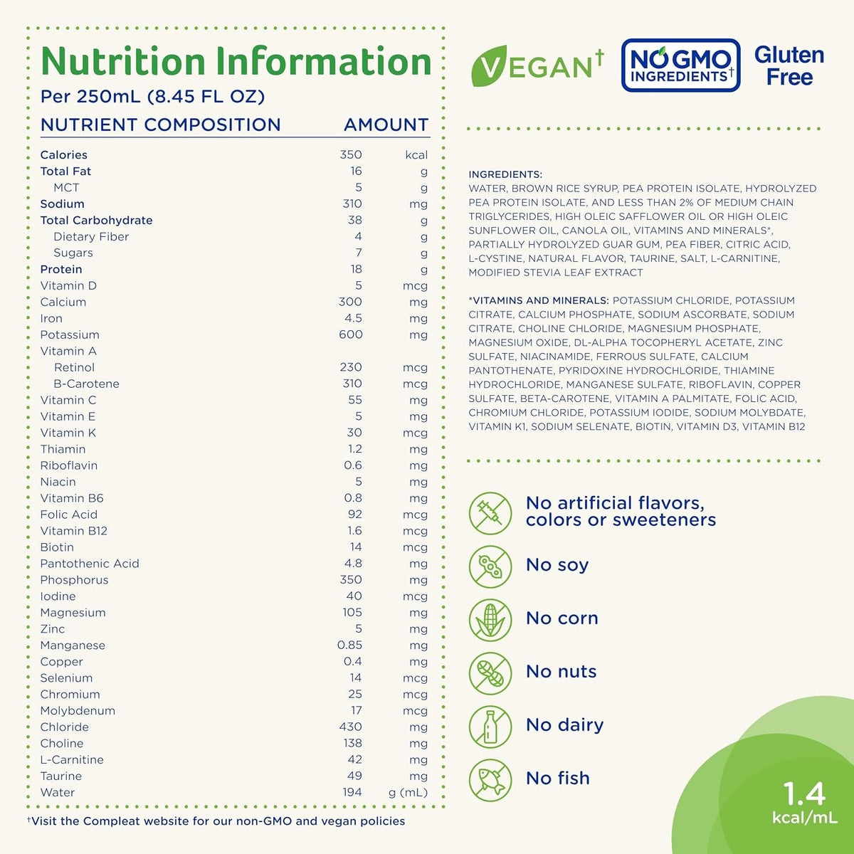 Compleat Standard 1.4 Plant-Based Tube Feeding Formula, Vanilla, 8.45 oz - 00043900540672 - LL Medico