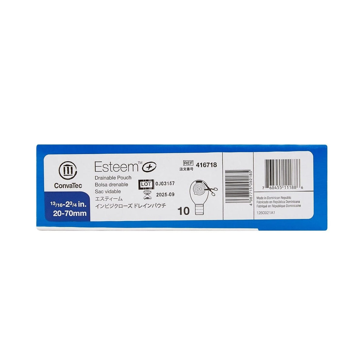 ConvaTec Esteem+ One-Piece Drainable Ostomy Pouch, Transparent, Cut-to-Fit, 12" Length, Box of 10 - 413517-Box - LL Medico