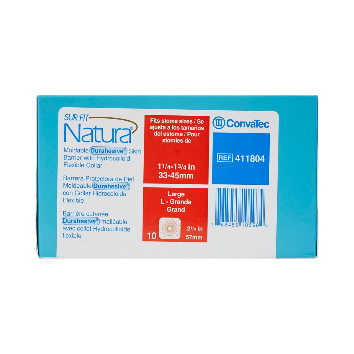 ConvaTec Sur-Fit Natura Durahesive Moldable Skin Barrier, Flat, 57 mm Flange, 1.25-1.75" Opening, Box of 10 - 411804-Box - LL Medico