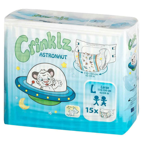 Crinklz Printed Adult Diapers w/ Plastic Backing, Astronaut Print - 60300-Pack - LL Medico