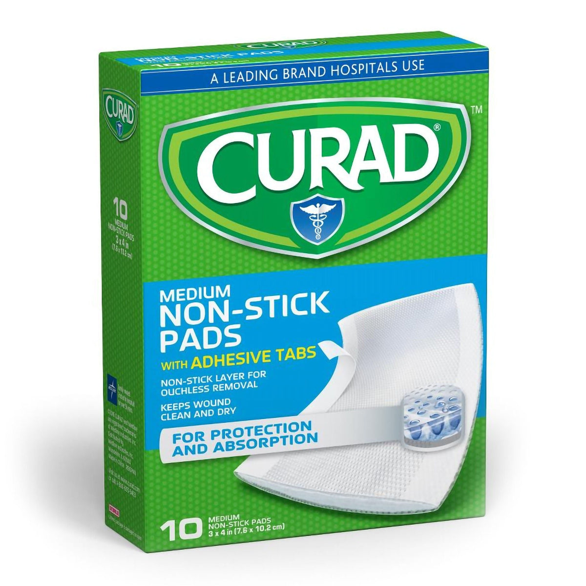 Curad Medium Non-Stick Pads with Adhesive Tabs, Sterile, 3" x 4", Box of 10 - 08019630020-Box - LL Medico